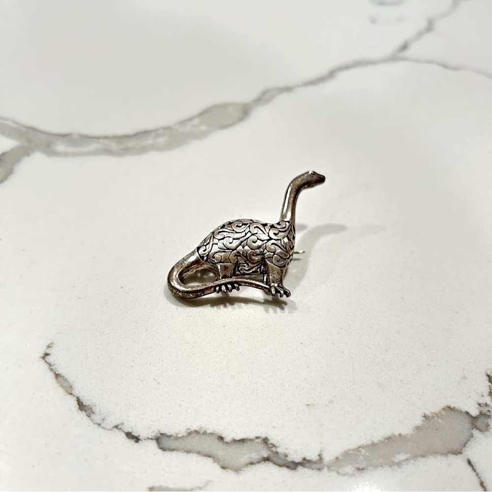 Vintage Sterling Silver Brontosaurus Dinosaur Brooch